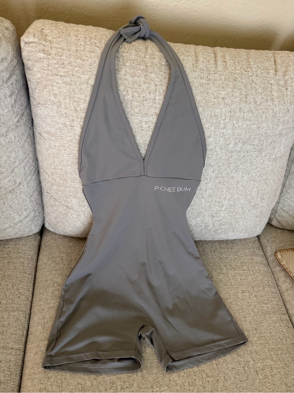 Pochee Bum Girls' Gray Halter One-Piece Swim Romper